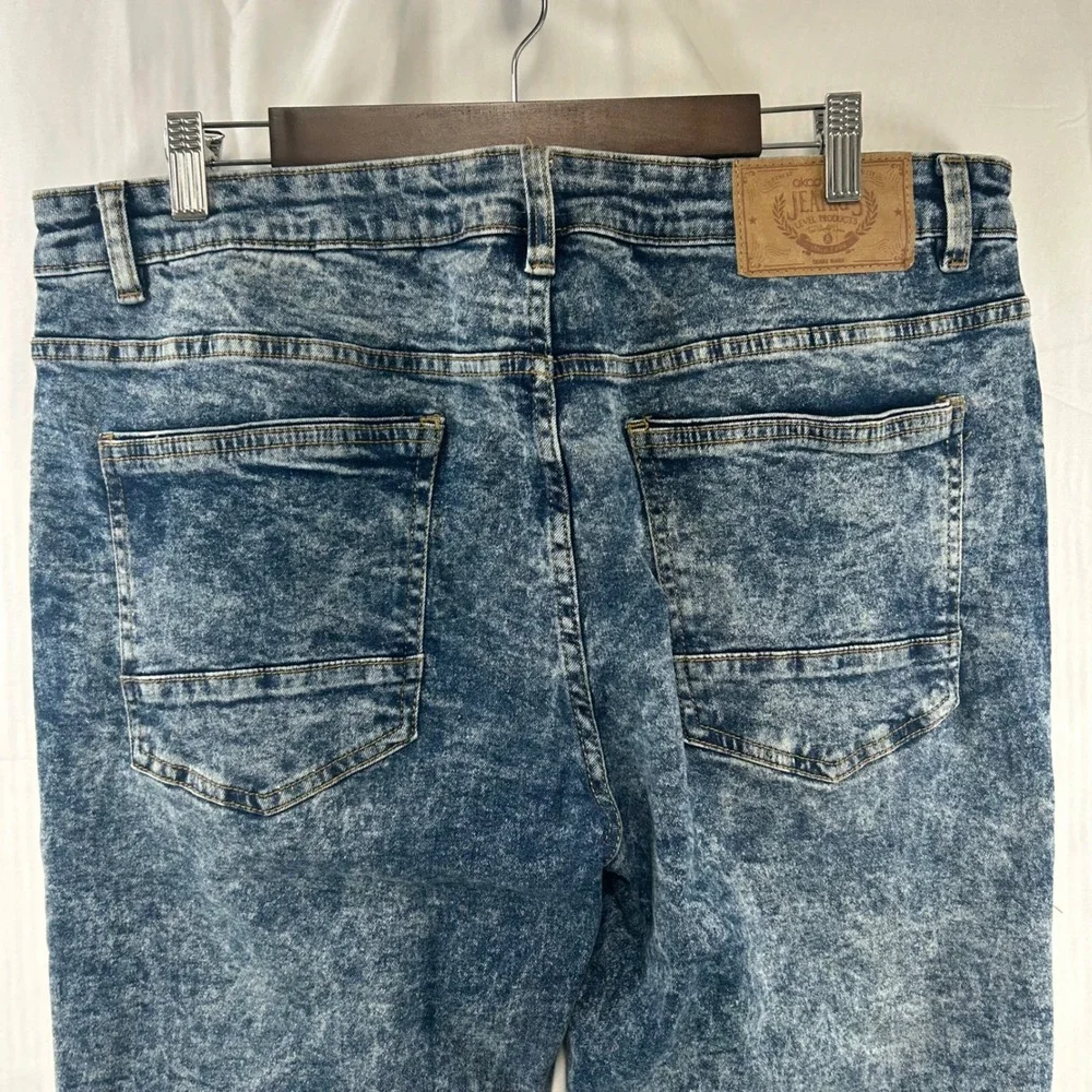 Akademiks‎ Moto Jeans Mens 38x32 Blue Acid Wash Ribbed Knee Streetwear